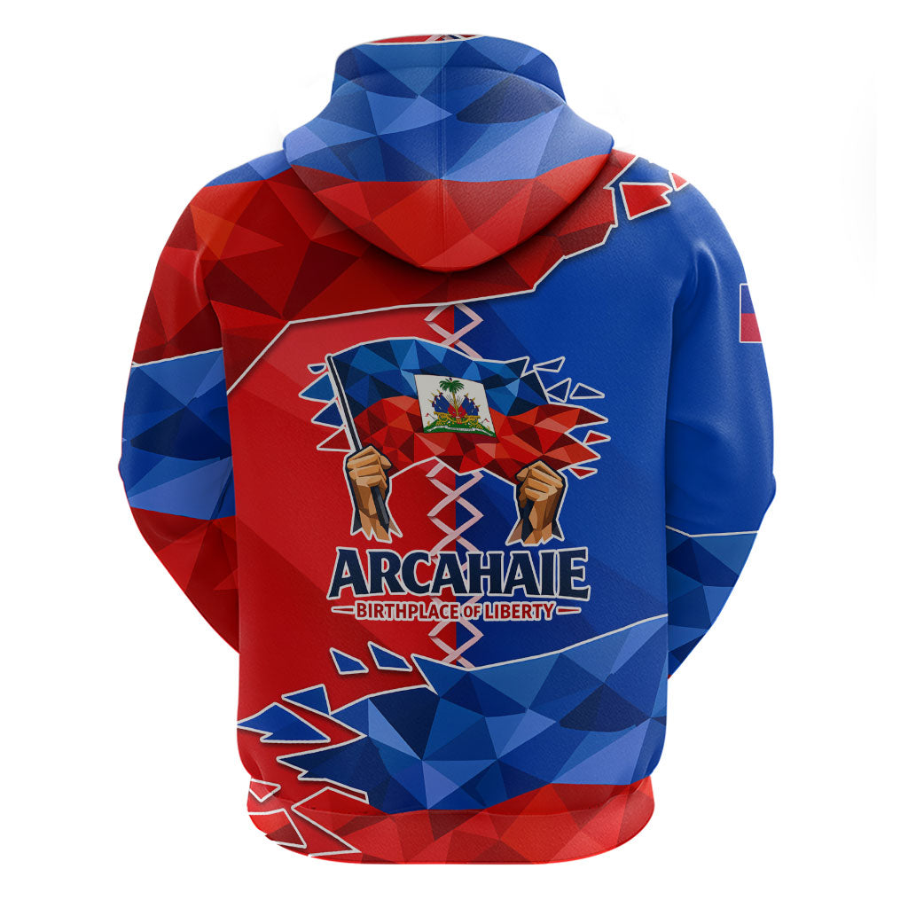 Haiti Flag Day Arcahaie 1803 Zip Hoodie Geometric Low Poly Flag Art - Birthplace Of Liberty Graphic