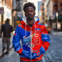 Haiti Flag Day Arcahaie 1803 Zip Hoodie Geometric Low Poly Flag Art - Birthplace Of Liberty Graphic