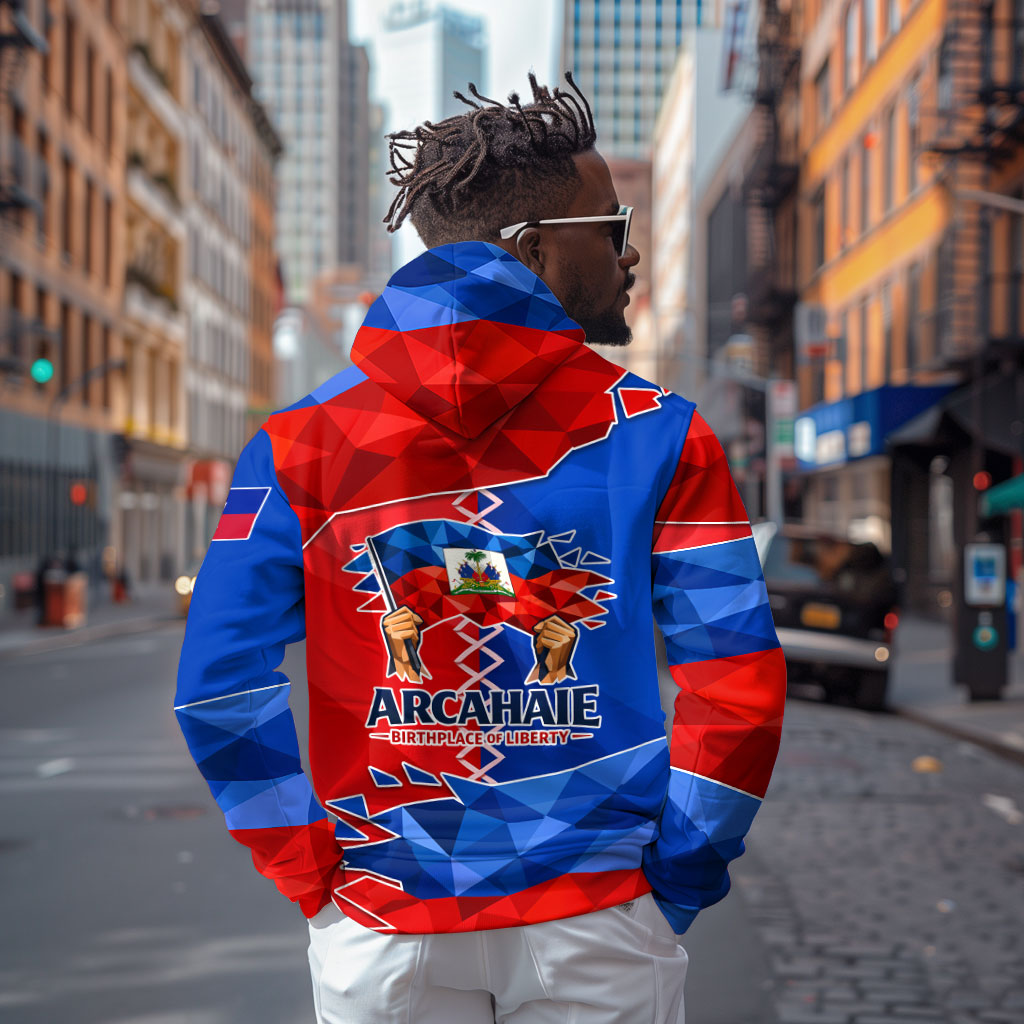 Haiti Flag Day Arcahaie 1803 Zip Hoodie Geometric Low Poly Flag Art - Birthplace Of Liberty Graphic