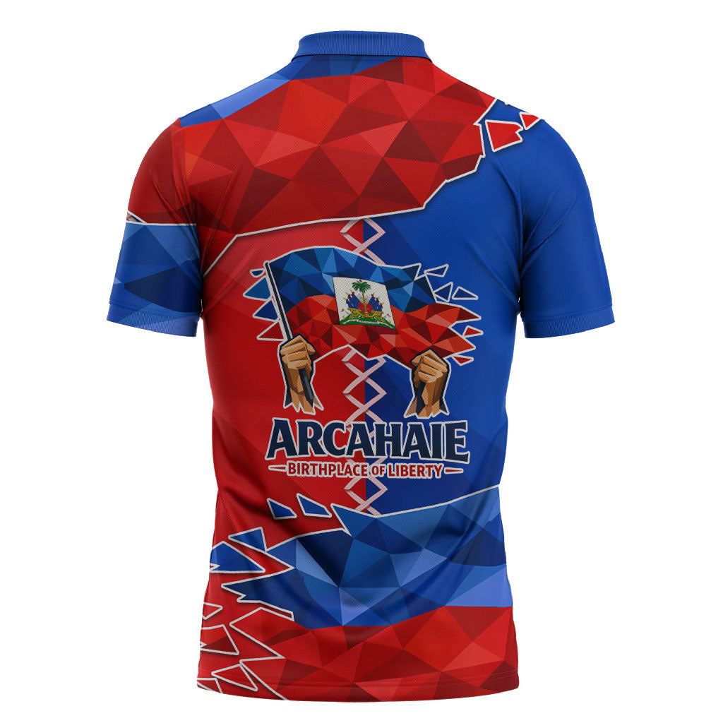 Haiti Flag Day Arcahaie 1803 Zipper Polo Shirt Geometric Low Poly Flag Art - Birthplace Of Liberty Graphic