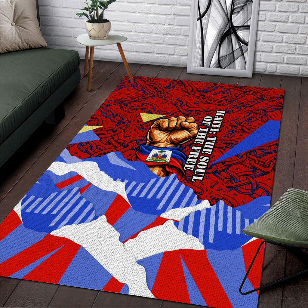 Haiti Flag Day Soul Of The Free L Union Fait La Force Area Rug Peace Dove And Power Fist Art With Hibiscus And Broken Chains