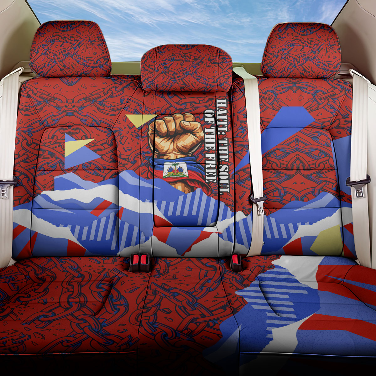 Haiti Flag Day Soul Of The Free L Union Fait La Force Back Car Seat Cover Peace Dove And Power Fist Art With Hibiscus And Broken Chains