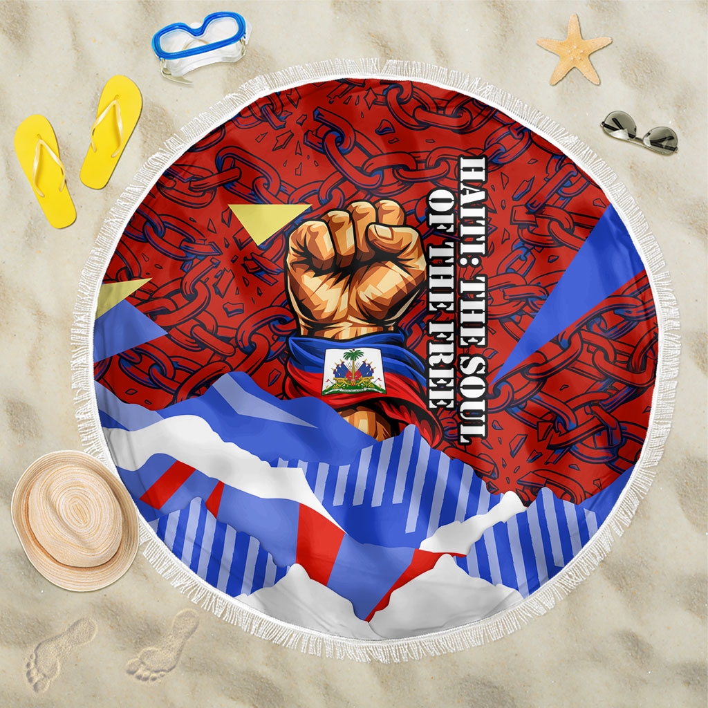 Haiti Flag Day Soul Of The Free L Union Fait La Force Beach Blanket Peace Dove And Power Fist Art With Hibiscus And Broken Chains