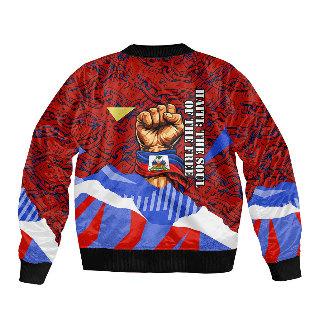 Haiti Flag Day Soul Of The Free L Union Fait La Force Bomber Jacket Peace Dove And Power Fist Art With Hibiscus And Broken Chains