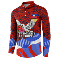 Haiti Flag Day Soul Of The Free L Union Fait La Force Button Sweatshirt Peace Dove And Power Fist Art With Hibiscus And Broken Chains