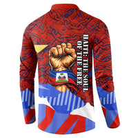 Haiti Flag Day Soul Of The Free L Union Fait La Force Button Sweatshirt Peace Dove And Power Fist Art With Hibiscus And Broken Chains