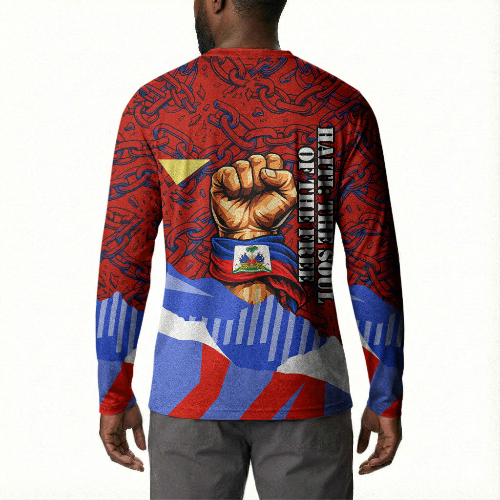 Haiti Flag Day Soul Of The Free L Union Fait La Force Button Sweatshirt Peace Dove And Power Fist Art With Hibiscus And Broken Chains