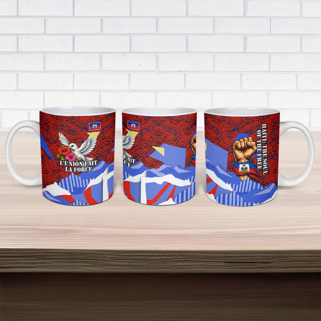 Haiti Flag Day Soul Of The Free L Union Fait La Force Ceramic Mug Peace Dove And Power Fist Art With Hibiscus And Broken Chains