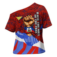 Haiti Flag Day Soul Of The Free L Union Fait La Force Cross Shoulder Shirt Peace Dove And Power Fist Art With Hibiscus And Broken Chains