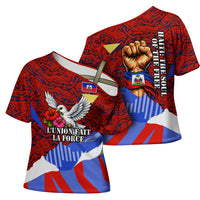 Haiti Flag Day Soul Of The Free L Union Fait La Force Cross Shoulder Shirt Peace Dove And Power Fist Art With Hibiscus And Broken Chains