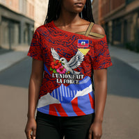 Haiti Flag Day Soul Of The Free L Union Fait La Force Cross Shoulder Shirt Peace Dove And Power Fist Art With Hibiscus And Broken Chains