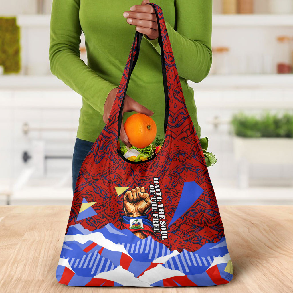 Haiti Flag Day Soul Of The Free L Union Fait La Force Grocery Bag Peace Dove And Power Fist Art With Hibiscus And Broken Chains