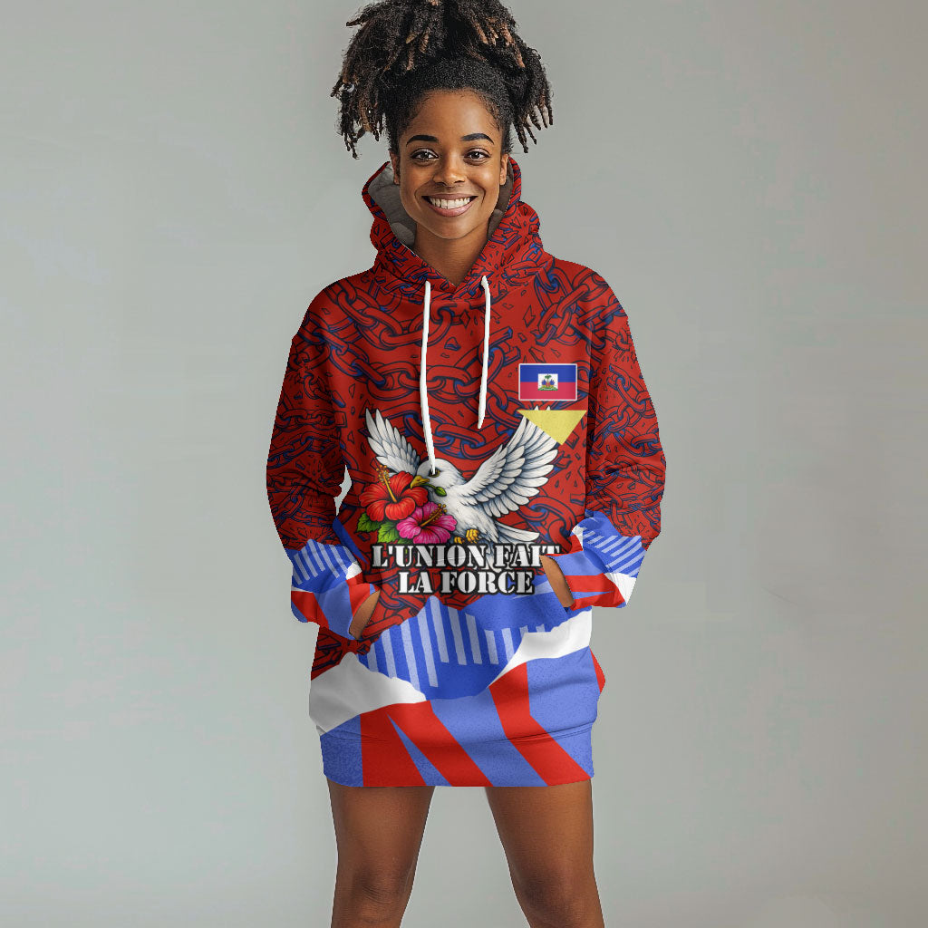 Haiti Flag Day Soul Of The Free L Union Fait La Force Hoodie Dress Peace Dove And Power Fist Art With Hibiscus And Broken Chains