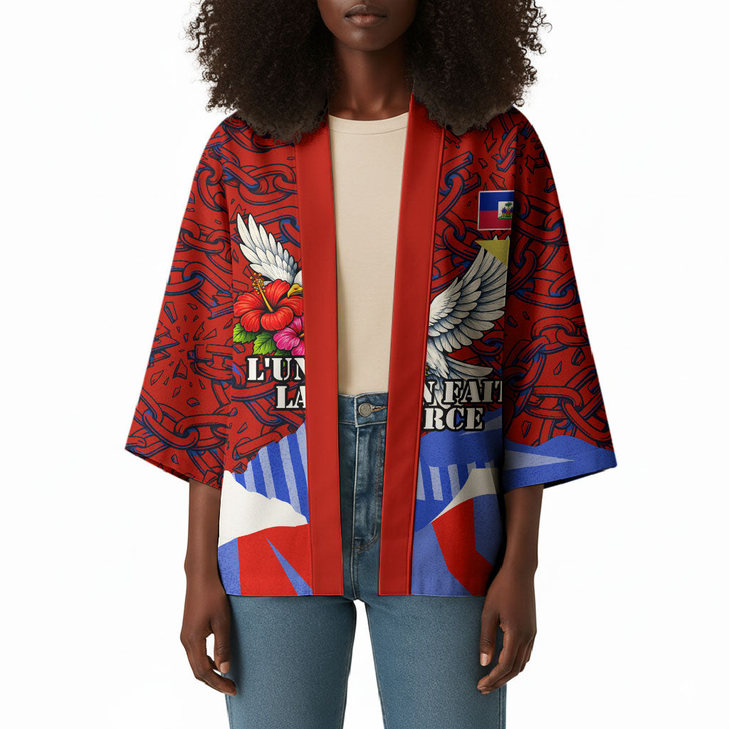 Haiti Flag Day Soul Of The Free L Union Fait La Force Kimono Peace Dove And Power Fist Art With Hibiscus And Broken Chains