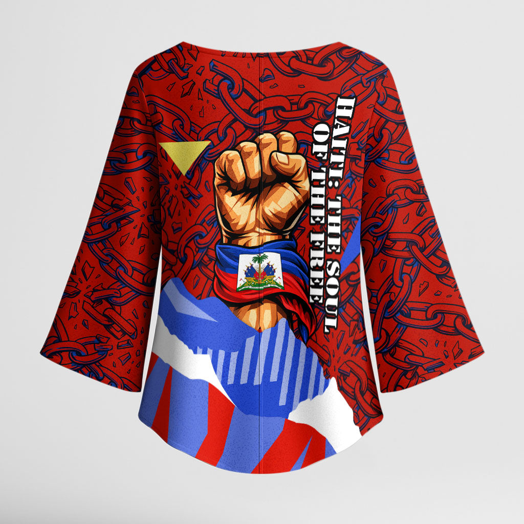 Haiti Flag Day Soul Of The Free L Union Fait La Force Kimono Sleeve Blouse Peace Dove And Power Fist Art With Hibiscus And Broken Chains