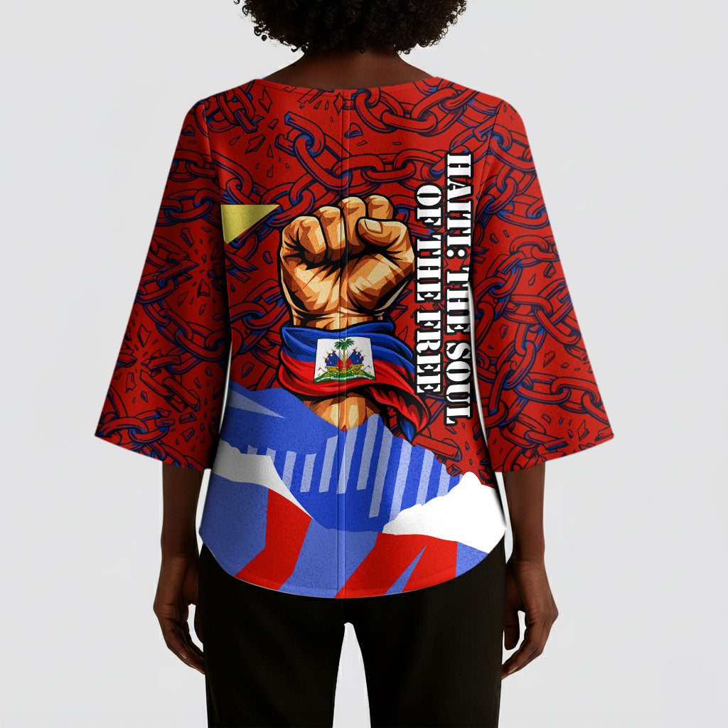 Haiti Flag Day Soul Of The Free L Union Fait La Force Kimono Sleeve Blouse Peace Dove And Power Fist Art With Hibiscus And Broken Chains