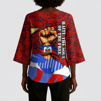 Haiti Flag Day Soul Of The Free L Union Fait La Force Kimono Sleeve Blouse Peace Dove And Power Fist Art With Hibiscus And Broken Chains
