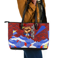 Haiti Flag Day Soul Of The Free L Union Fait La Force Leather Tote Bag Peace Dove And Power Fist Art With Hibiscus And Broken Chains