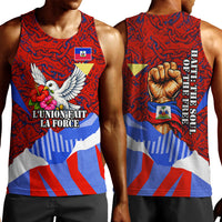 Haiti Flag Day Soul Of The Free L Union Fait La Force Men Tank Top Peace Dove And Power Fist Art With Hibiscus And Broken Chains
