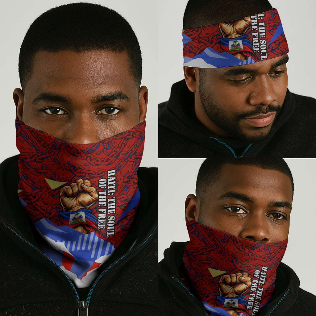 Haiti Flag Day Soul Of The Free L Union Fait La Force Neck Gaiter Peace Dove And Power Fist Art With Hibiscus And Broken Chains