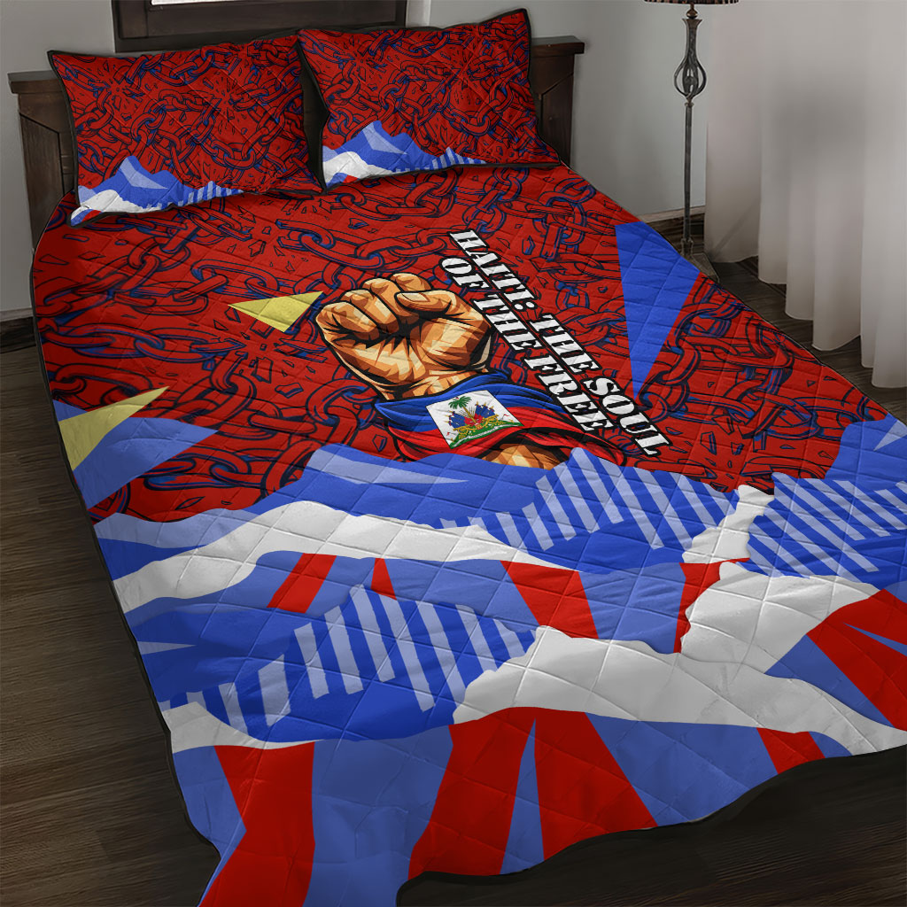 Haiti Flag Day Soul Of The Free L Union Fait La Force Quilt Bed Set Peace Dove And Power Fist Art With Hibiscus And Broken Chains