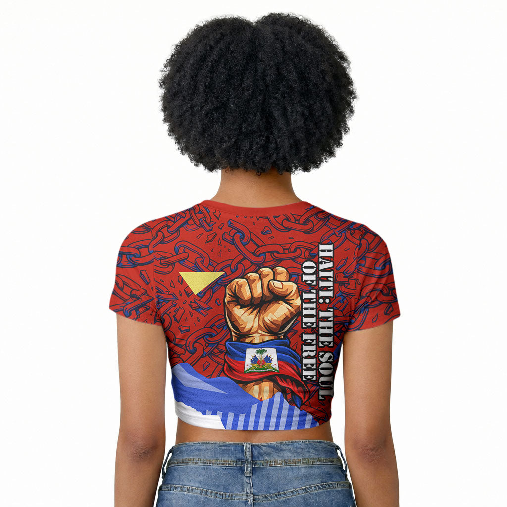 Haiti Flag Day Soul Of The Free L Union Fait La Force Raglan Cropped T shirt Peace Dove And Power Fist Art With Hibiscus And Broken Chains