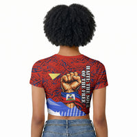Haiti Flag Day Soul Of The Free L Union Fait La Force Raglan Cropped T shirt Peace Dove And Power Fist Art With Hibiscus And Broken Chains