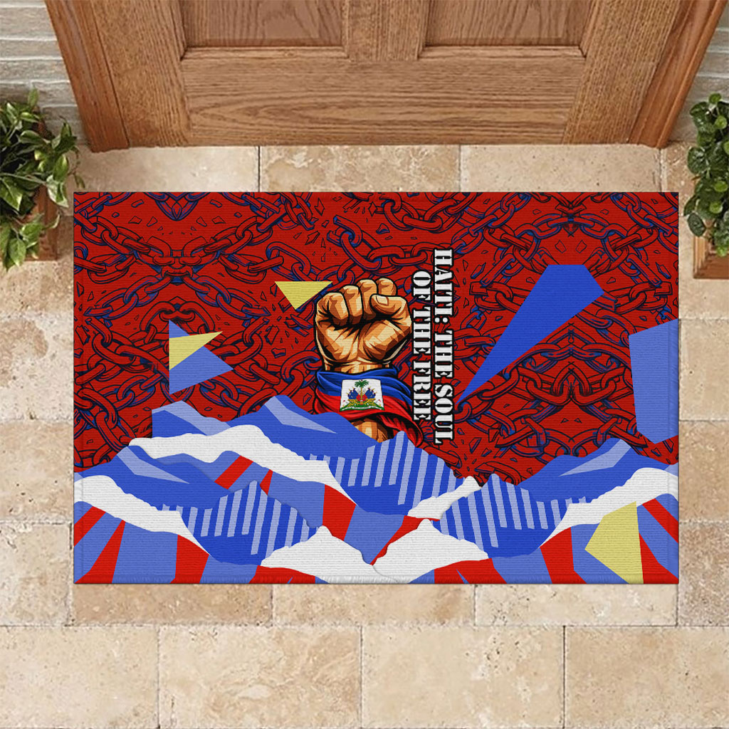 Haiti Flag Day Soul Of The Free L Union Fait La Force Rubber Doormat Peace Dove And Power Fist Art With Hibiscus And Broken Chains