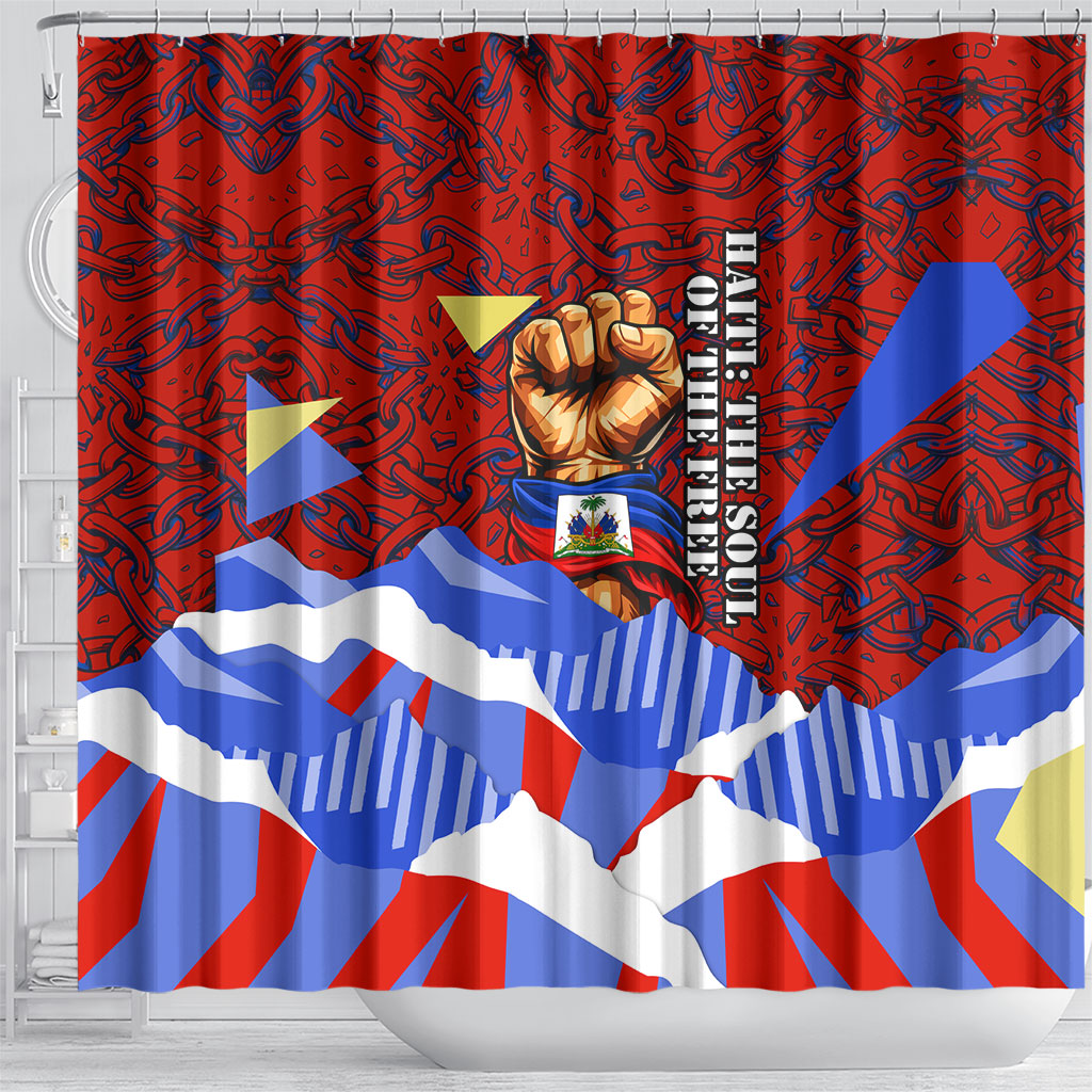 Haiti Flag Day Soul Of The Free L Union Fait La Force Shower Curtain Peace Dove And Power Fist Art With Hibiscus And Broken Chains