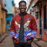 Haiti Flag Day Soul Of The Free L Union Fait La Force Sleeve Zip Bomber Jacket Peace Dove And Power Fist Art With Hibiscus And Broken Chains