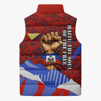 Haiti Flag Day Soul Of The Free L Union Fait La Force Sleeveless Puffer Jacket Peace Dove And Power Fist Art With Hibiscus And Broken Chains