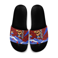 Haiti Flag Day Soul Of The Free L Union Fait La Force Slide Sandals Peace Dove And Power Fist Art With Hibiscus And Broken Chains