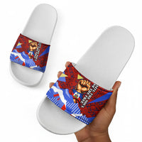 Haiti Flag Day Soul Of The Free L Union Fait La Force Slide Sandals Peace Dove And Power Fist Art With Hibiscus And Broken Chains
