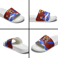 Haiti Flag Day Soul Of The Free L Union Fait La Force Slide Sandals Peace Dove And Power Fist Art With Hibiscus And Broken Chains