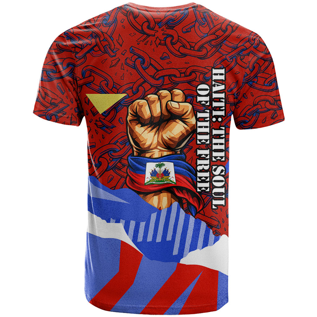 Haiti Flag Day Soul Of The Free L Union Fait La Force T shirt Peace Dove And Power Fist Art With Hibiscus And Broken Chains