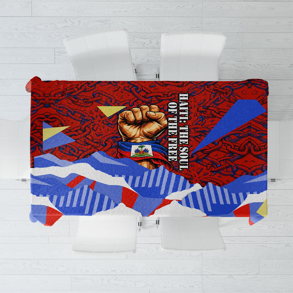 Haiti Flag Day Soul Of The Free L Union Fait La Force Tablecloth Peace Dove And Power Fist Art With Hibiscus And Broken Chains