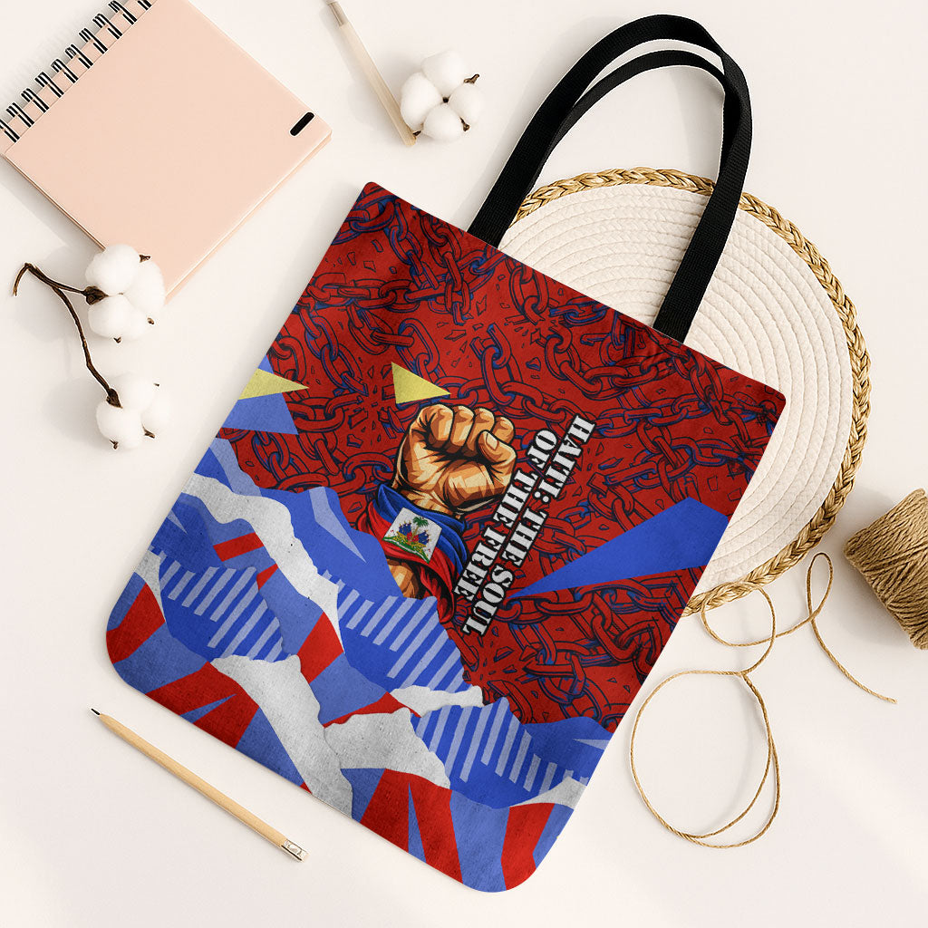 Haiti Flag Day Soul Of The Free L Union Fait La Force Tote Bag Peace Dove And Power Fist Art With Hibiscus And Broken Chains