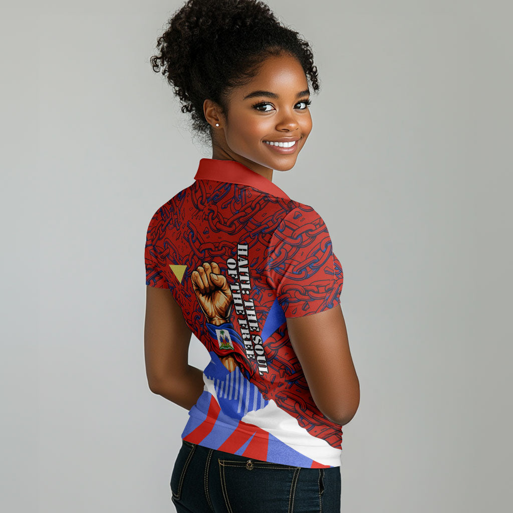 Haiti Flag Day Soul Of The Free L Union Fait La Force Women Polo Shirt Peace Dove And Power Fist Art With Hibiscus And Broken Chains