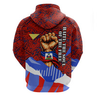 Haiti Flag Day Soul Of The Free L Union Fait La Force Zip Hoodie Peace Dove And Power Fist Art With Hibiscus And Broken Chains