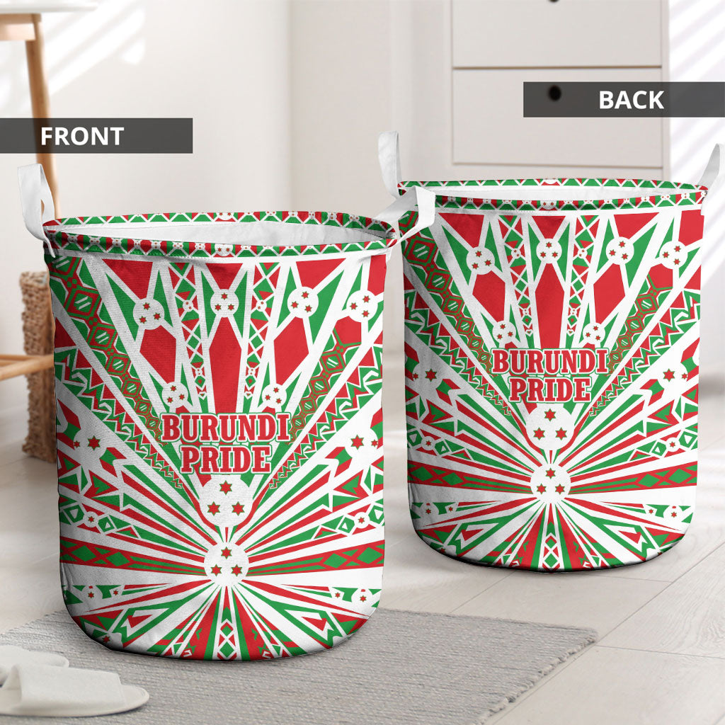 Burundi Pride Beat Of 1962 Independence Day Laundry Basket Traditional Karyenda Drummer Art With Flag Sunburst Design