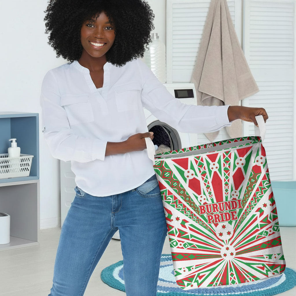Burundi Pride Beat Of 1962 Independence Day Laundry Basket Traditional Karyenda Drummer Art With Flag Sunburst Design