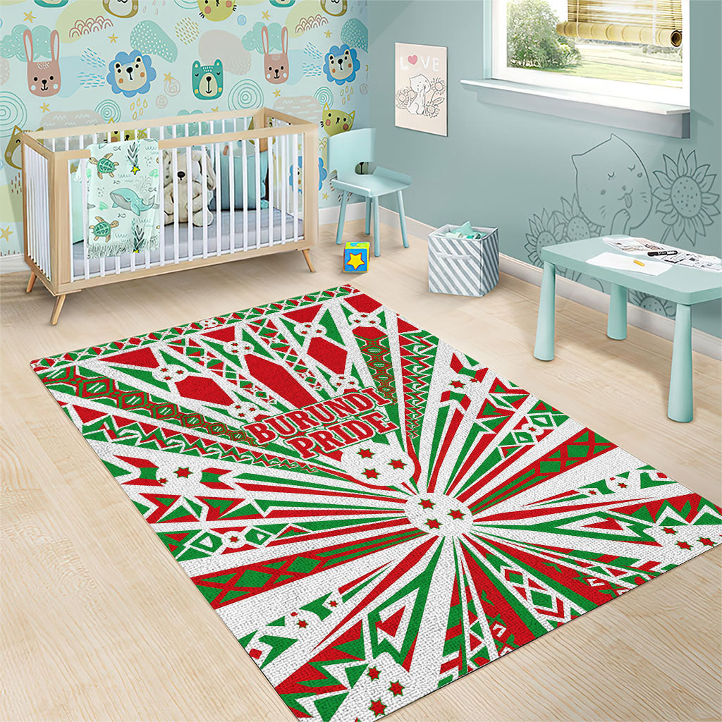 Burundi Pride Beat Of 1962 Independence Day Area Rug Traditional Karyenda Drummer Art With Flag Sunburst Design