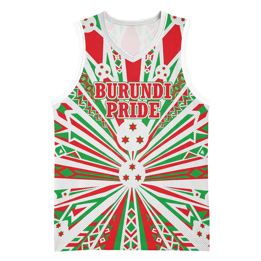 Burundi Pride Beat Of 1962 Independence Day Basketball Jersey Traditional Karyenda Drummer Art With Flag Sunburst Design