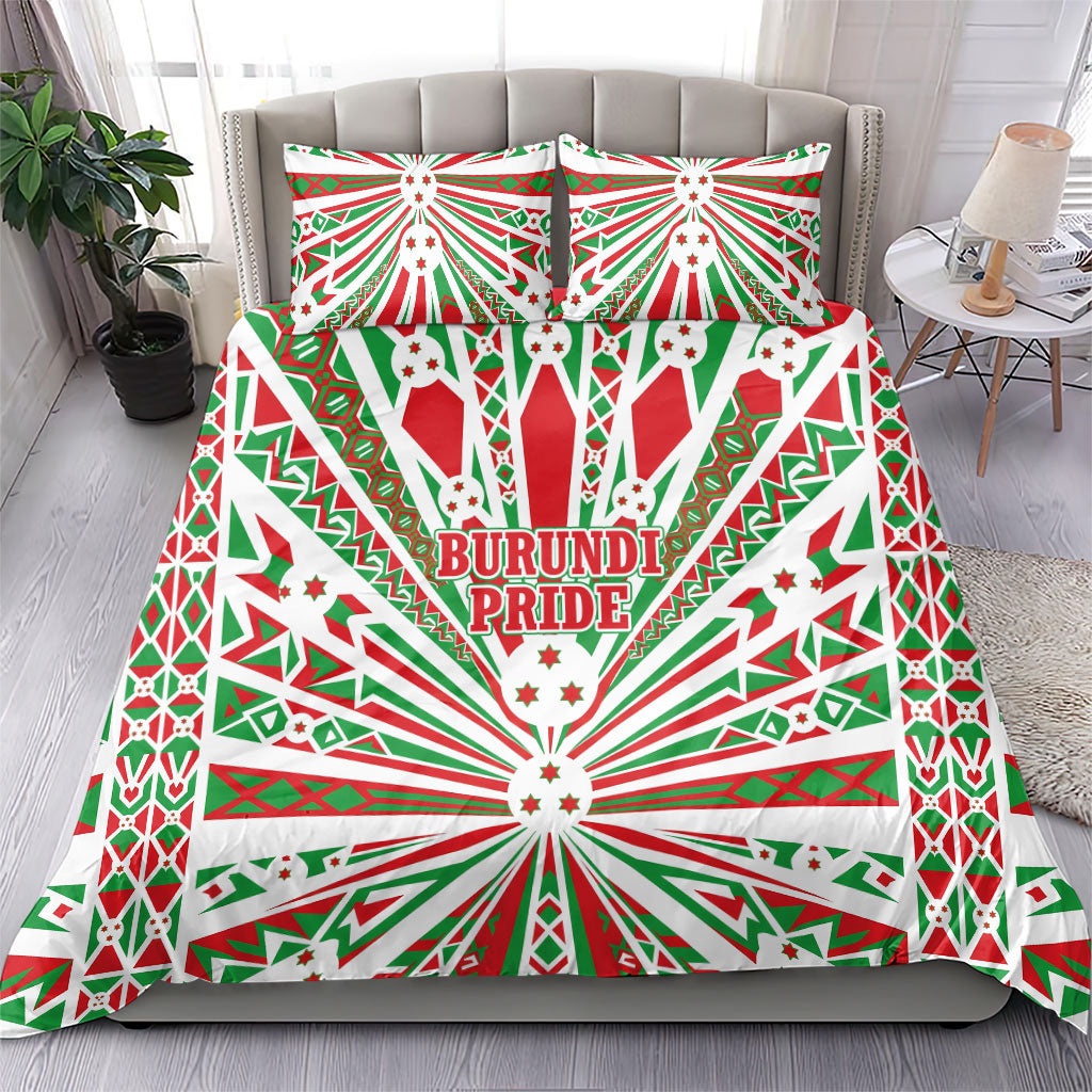 Burundi Pride Beat Of 1962 Independence Day Bedding Set Traditional Karyenda Drummer Art With Flag Sunburst Design