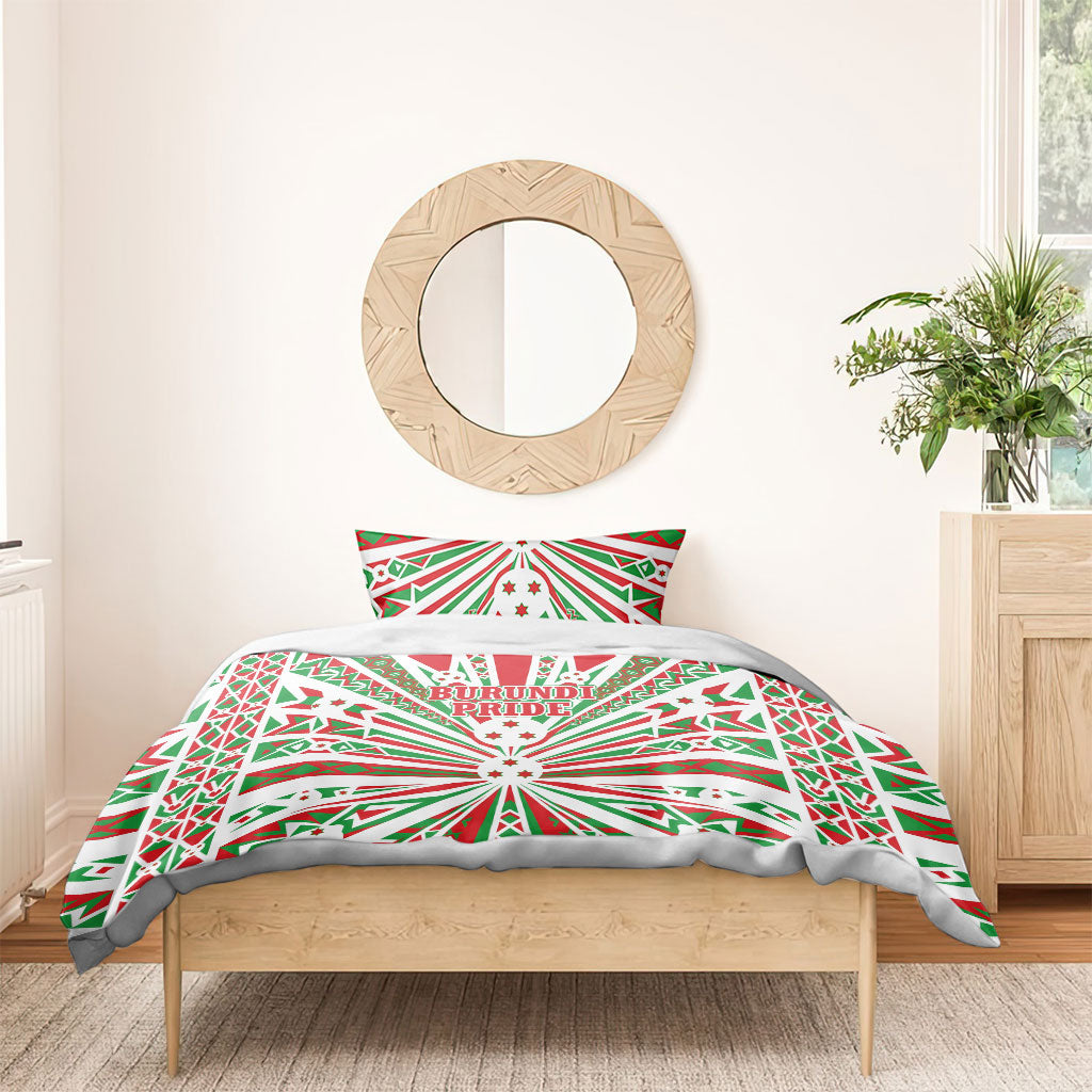 Burundi Pride Beat Of 1962 Independence Day Bedding Set Traditional Karyenda Drummer Art With Flag Sunburst Design