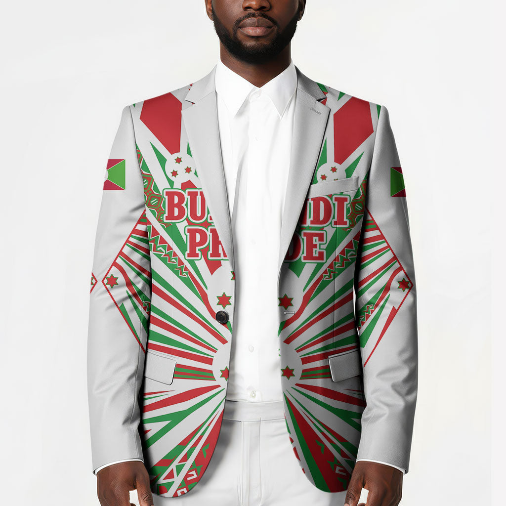 Burundi Pride Beat Of 1962 Independence Day Blazer Traditional Karyenda Drummer Art With Flag Sunburst Design