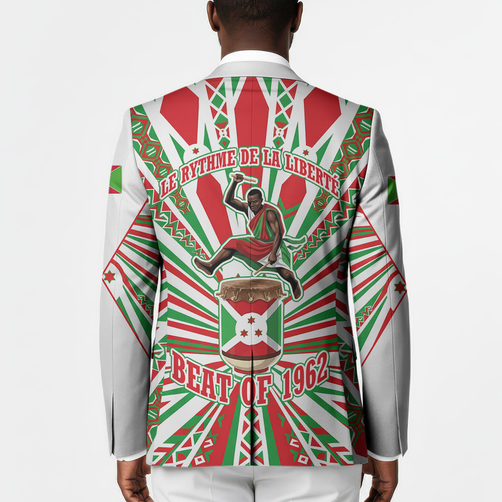 Burundi Pride Beat Of 1962 Independence Day Blazer Traditional Karyenda Drummer Art With Flag Sunburst Design