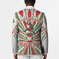 Burundi Pride Beat Of 1962 Independence Day Blazer Traditional Karyenda Drummer Art With Flag Sunburst Design