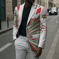 Burundi Pride Beat Of 1962 Independence Day Blazer Traditional Karyenda Drummer Art With Flag Sunburst Design