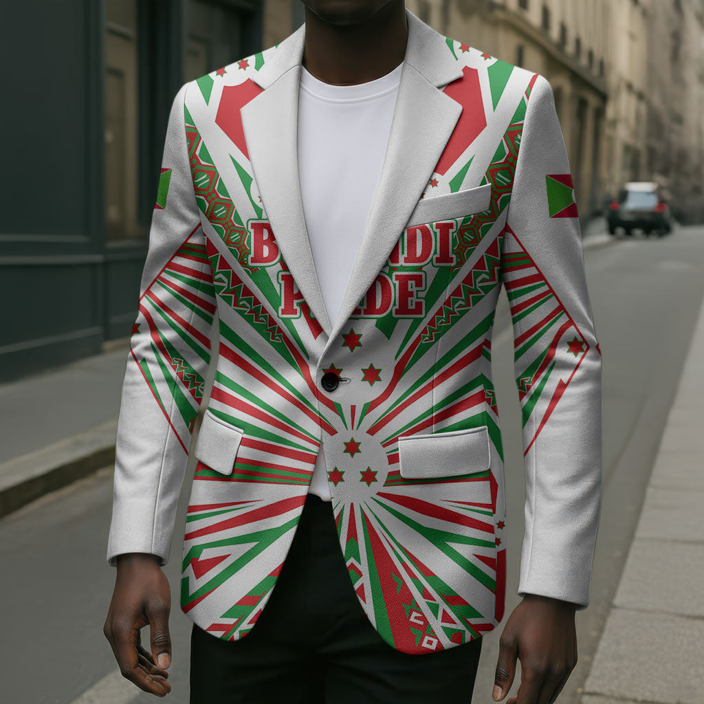 Burundi Pride Beat Of 1962 Independence Day Blazer Traditional Karyenda Drummer Art With Flag Sunburst Design